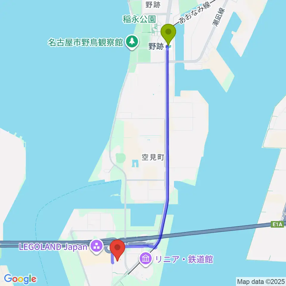 野跡駅からLives NAGOYAへのルートマップ地図