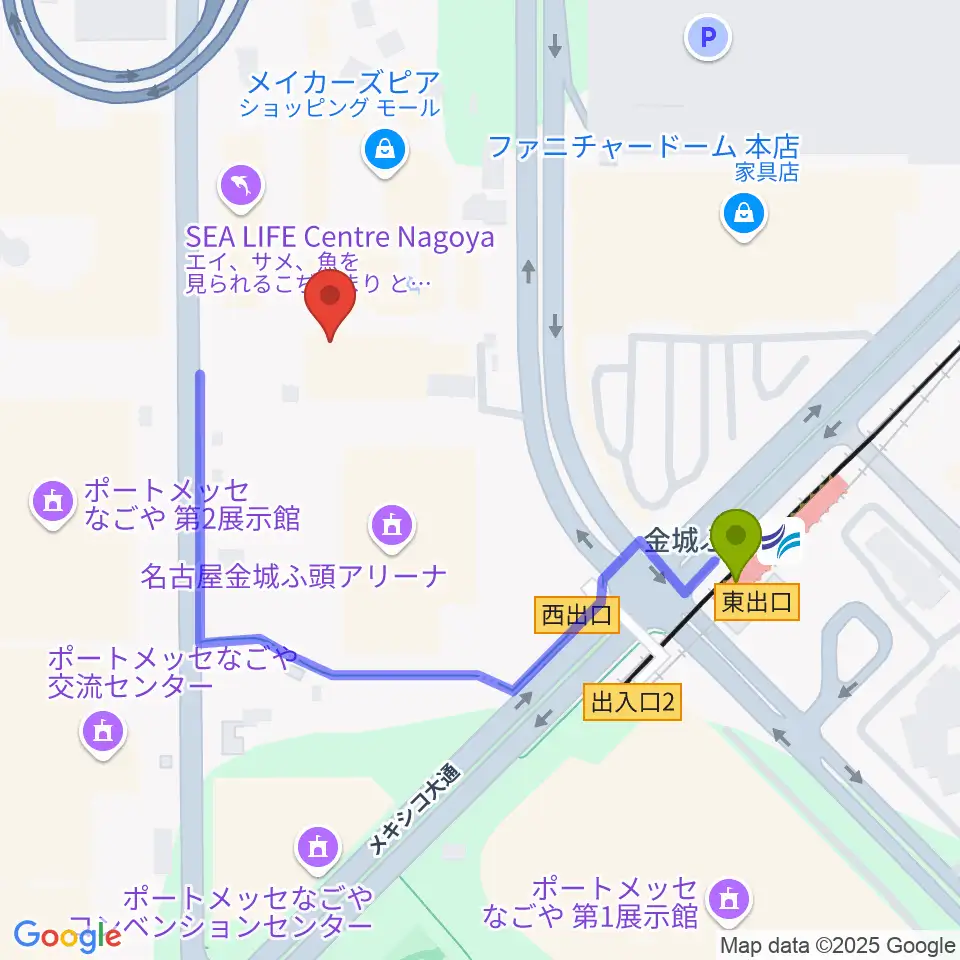 Lives NAGOYAの最寄駅金城ふ頭駅からの徒歩ルート（約4分）地図