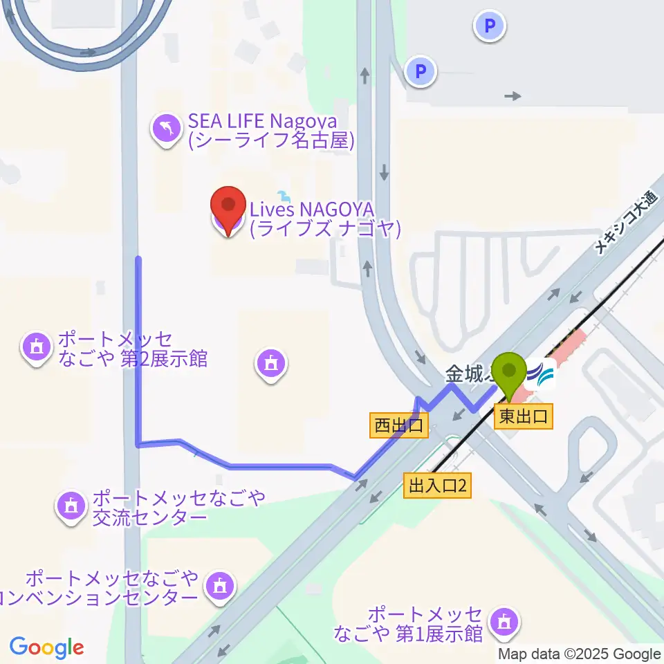 Lives NAGOYAの最寄駅金城ふ頭駅からの徒歩ルート（約4分）地図
