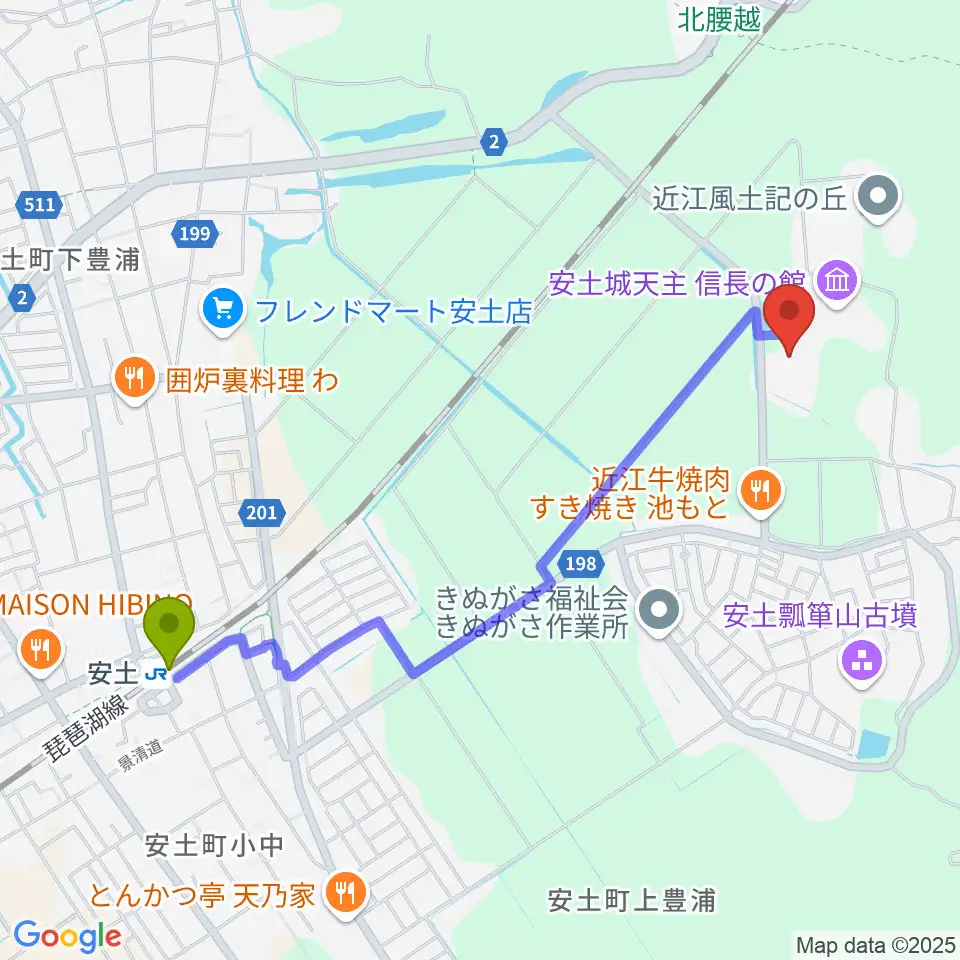 あづちマリエートの最寄駅安土駅からの徒歩ルート（約23分）地図
