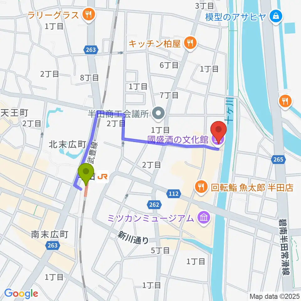 國盛 酒の文化館の最寄駅半田駅からの徒歩ルート（約7分）地図