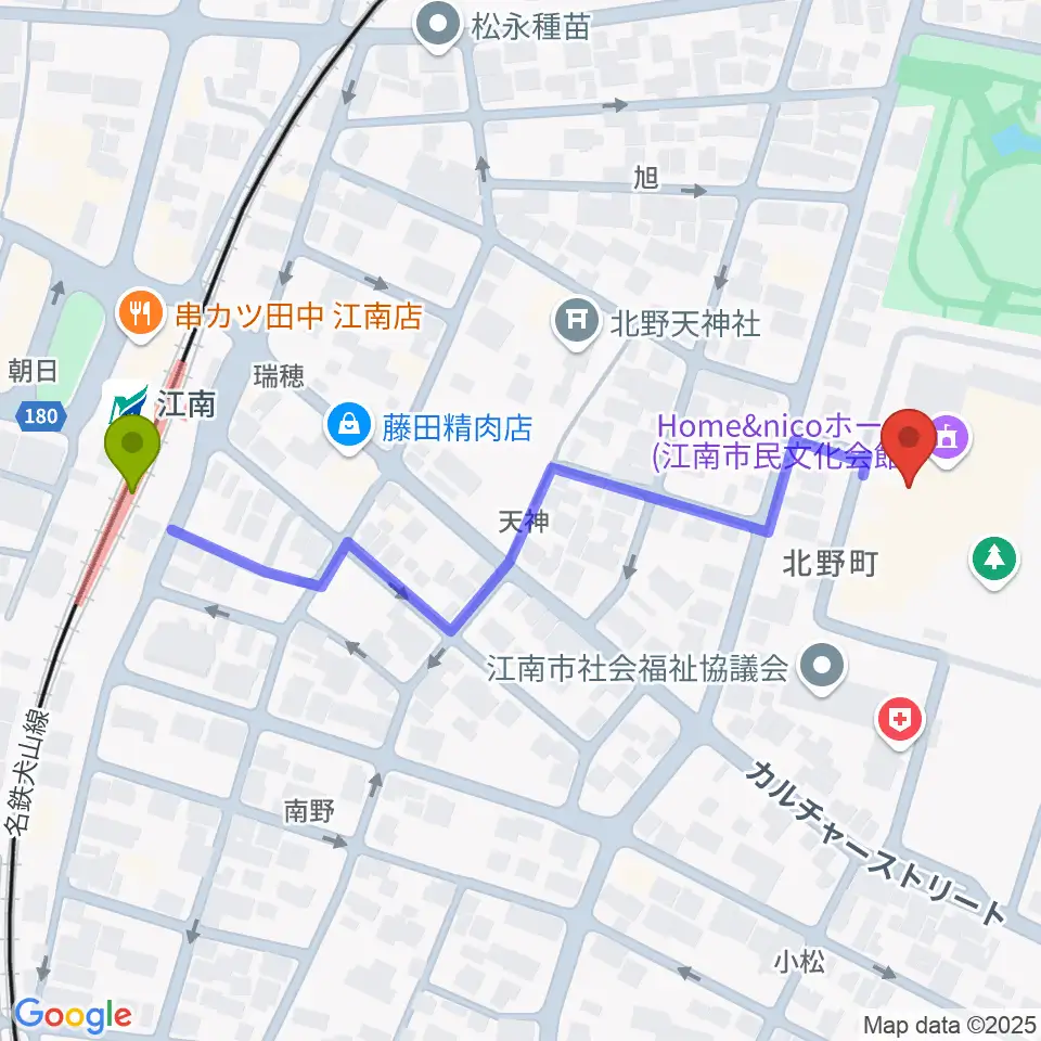 江南市歴史民俗資料館の最寄駅江南駅からの徒歩ルート（約6分）地図