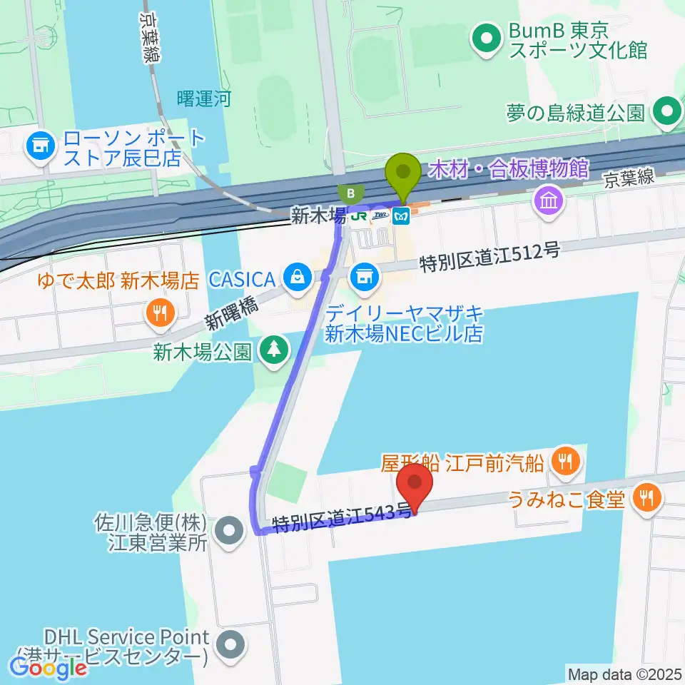 GARDEN 新木場 FACTORYの最寄駅新木場駅からの徒歩ルート（約14分）地図