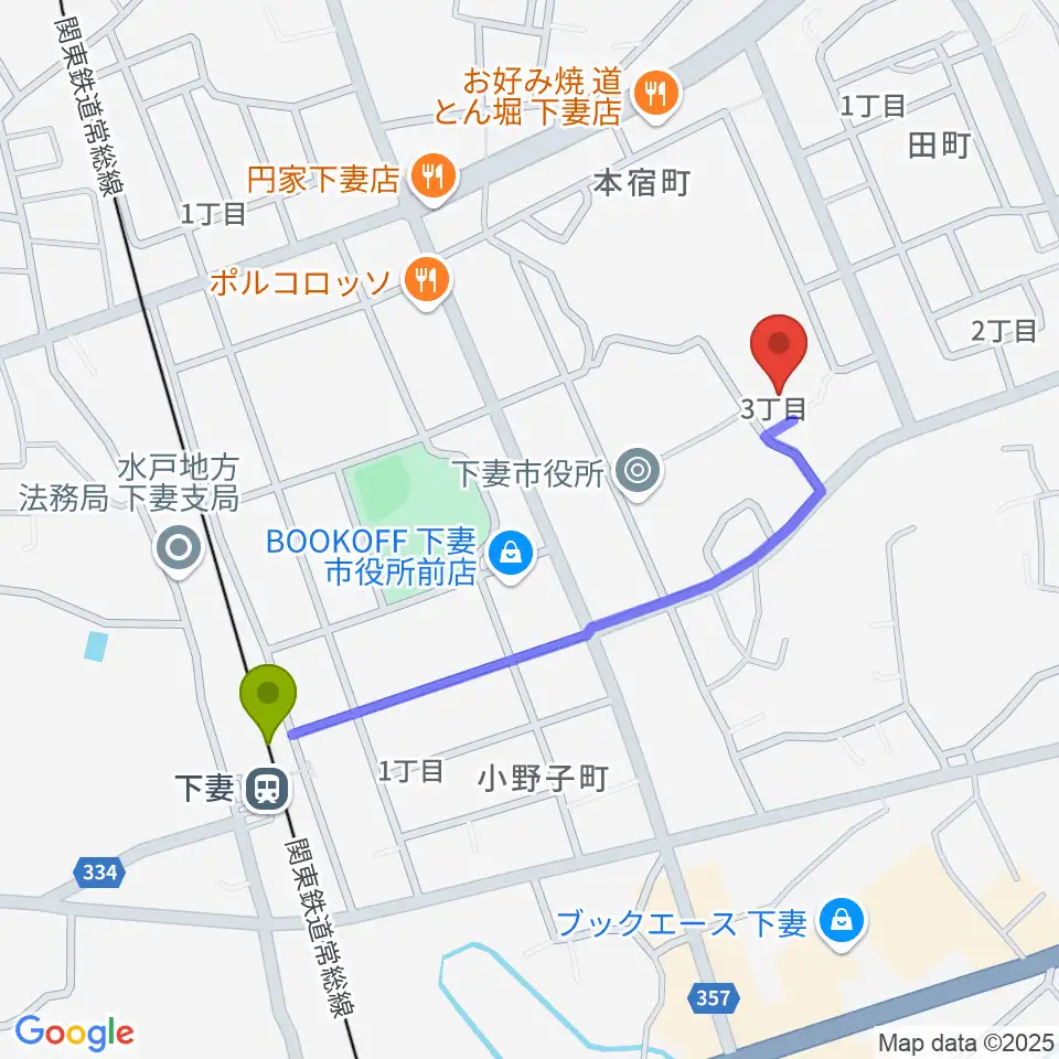 LIXIL下妻総合体育館の最寄駅下妻駅からの徒歩ルート（約9分）地図