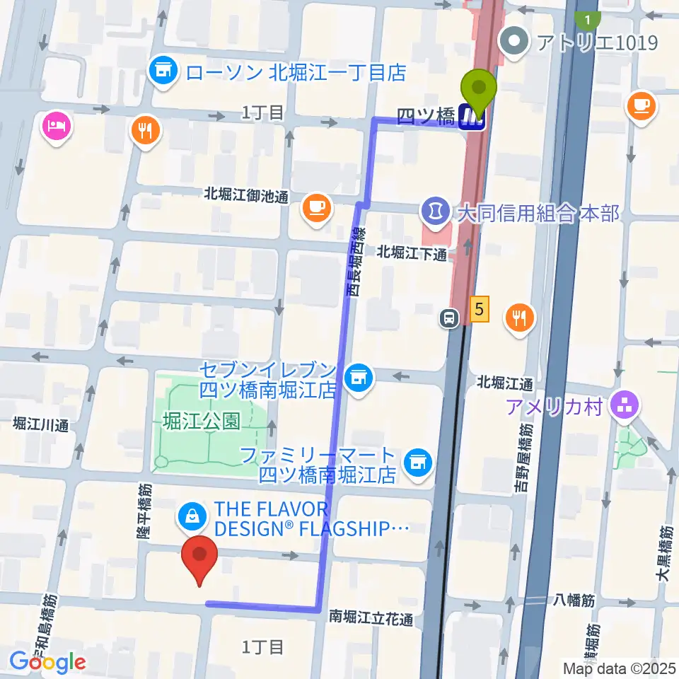 PLUSWIN HALL ビレボアの最寄駅四ツ橋駅からの徒歩ルート（約6分）地図