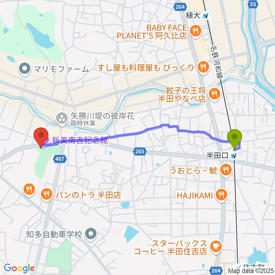 新美南吉記念館の最寄駅半田口駅からの徒歩ルート（約22分）地図