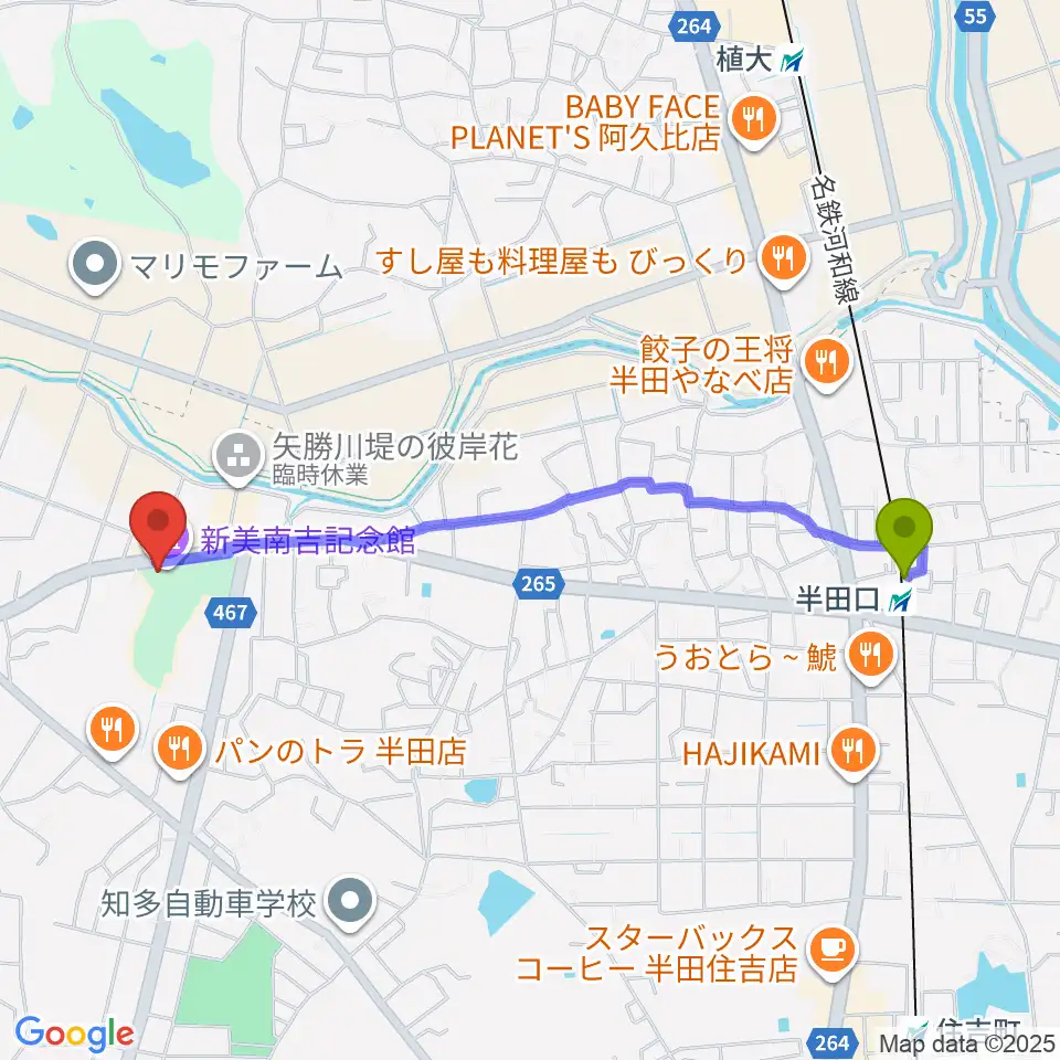 新美南吉記念館の最寄駅半田口駅からの徒歩ルート（約22分）地図