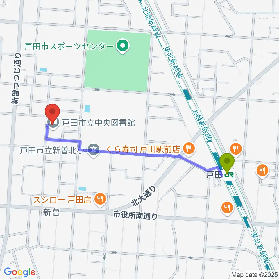 戸田市立郷土博物館の最寄駅戸田駅からの徒歩ルート（約10分）地図