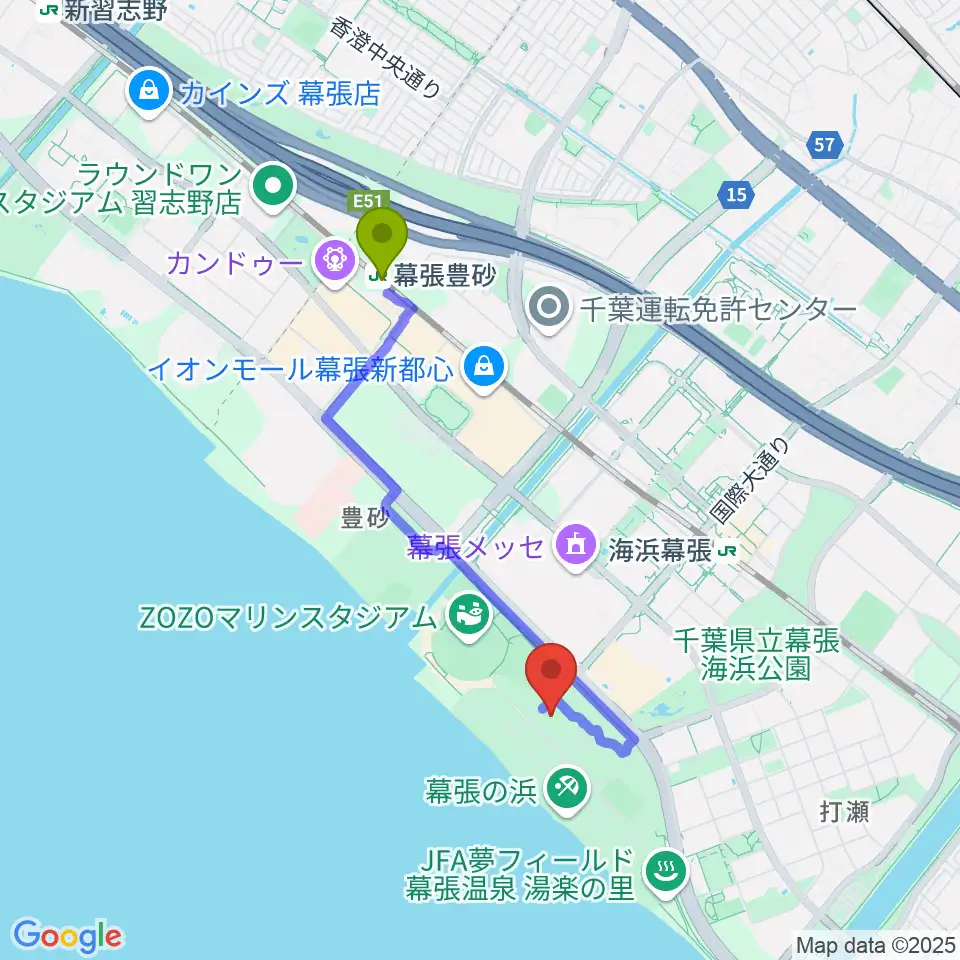 幕張豊砂駅からJFA夢フィールドC・Dピッチへのルートマップ地図