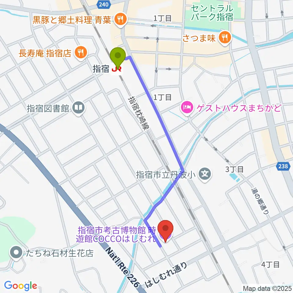 時遊館COCCOはしむれの最寄駅指宿駅からの徒歩ルート（約10分）地図