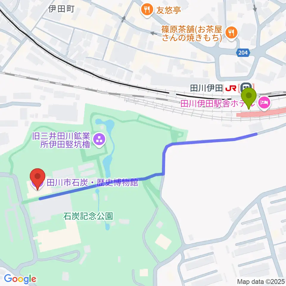 田川市石炭・歴史博物館の最寄駅田川伊田駅からの徒歩ルート（約6分）地図