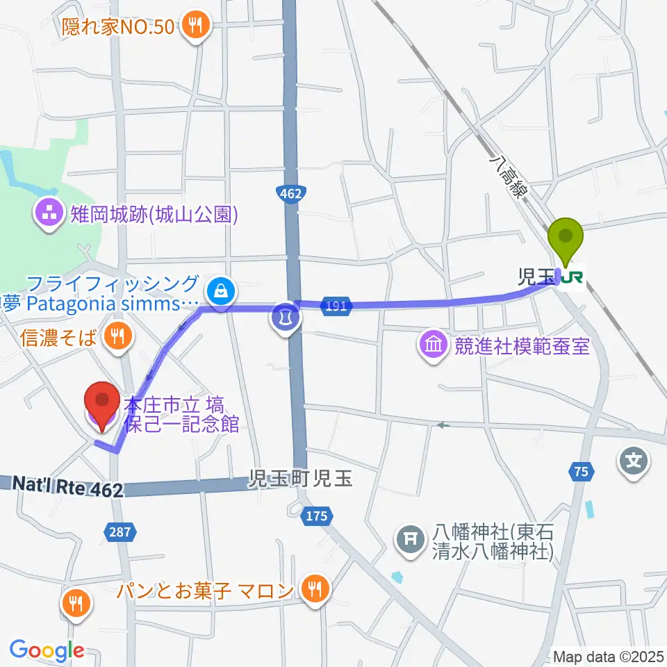 塙保己一記念館の最寄駅児玉駅からの徒歩ルート（約11分）地図