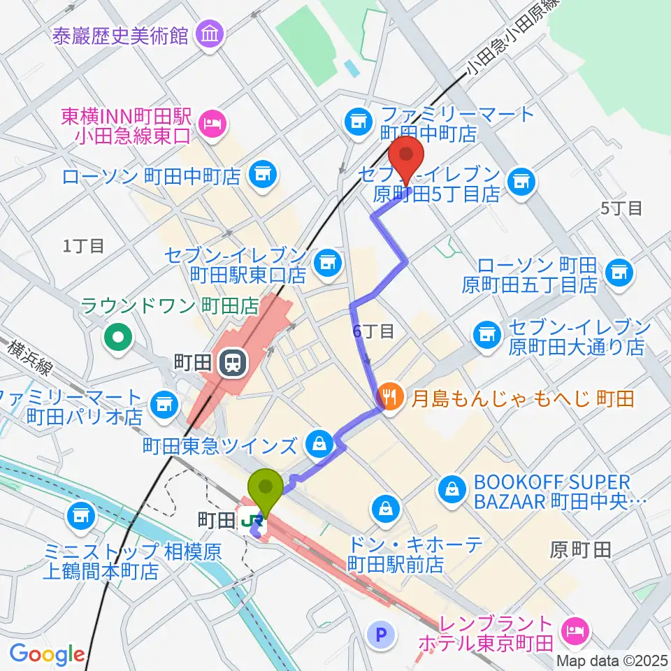 スタジオアクト町田の最寄駅町田駅からの徒歩ルート（約8分）地図