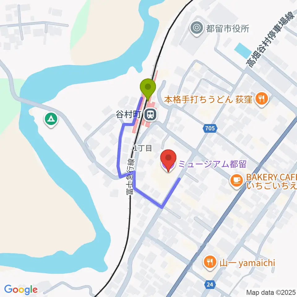 ミュージアム都留の最寄駅谷村町駅からの徒歩ルート（約2分）地図