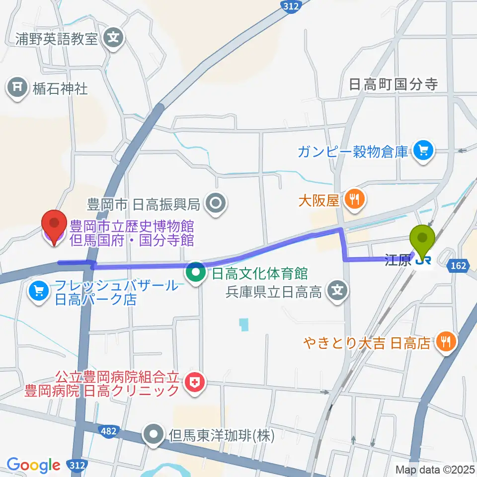 豊岡市立歴史博物館 但馬国府・国分寺館の最寄駅江原駅からの徒歩ルート（約12分）地図