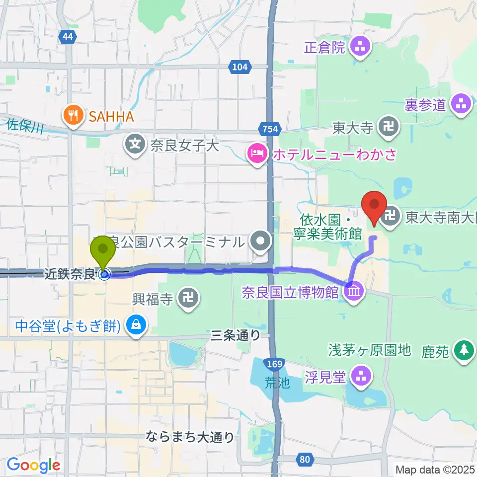 東大寺総合文化センターの最寄駅近鉄奈良駅からの徒歩ルート（約18分）地図