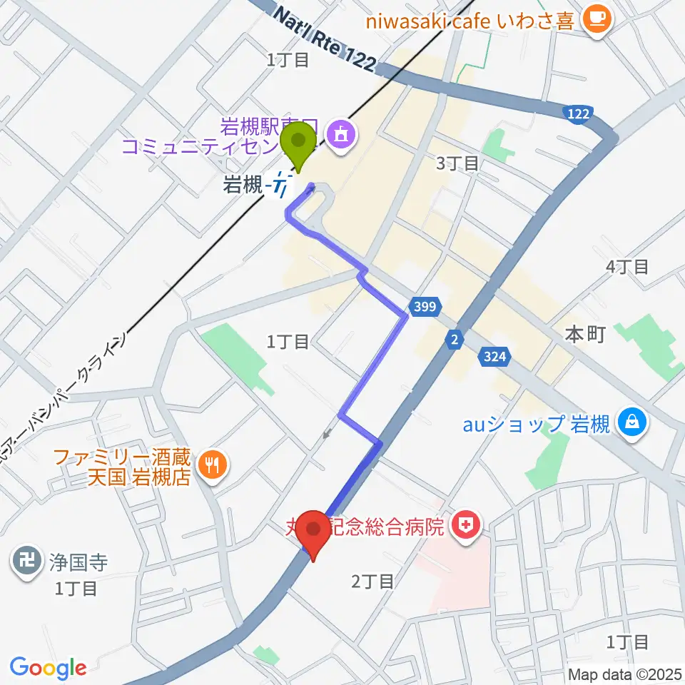 さいたま市岩槻郷土資料館の最寄駅岩槻駅からの徒歩ルート（約9分）地図