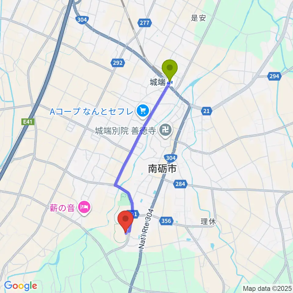 城南Li Starスタジアムの最寄駅城端駅からの徒歩ルート（約33分）地図