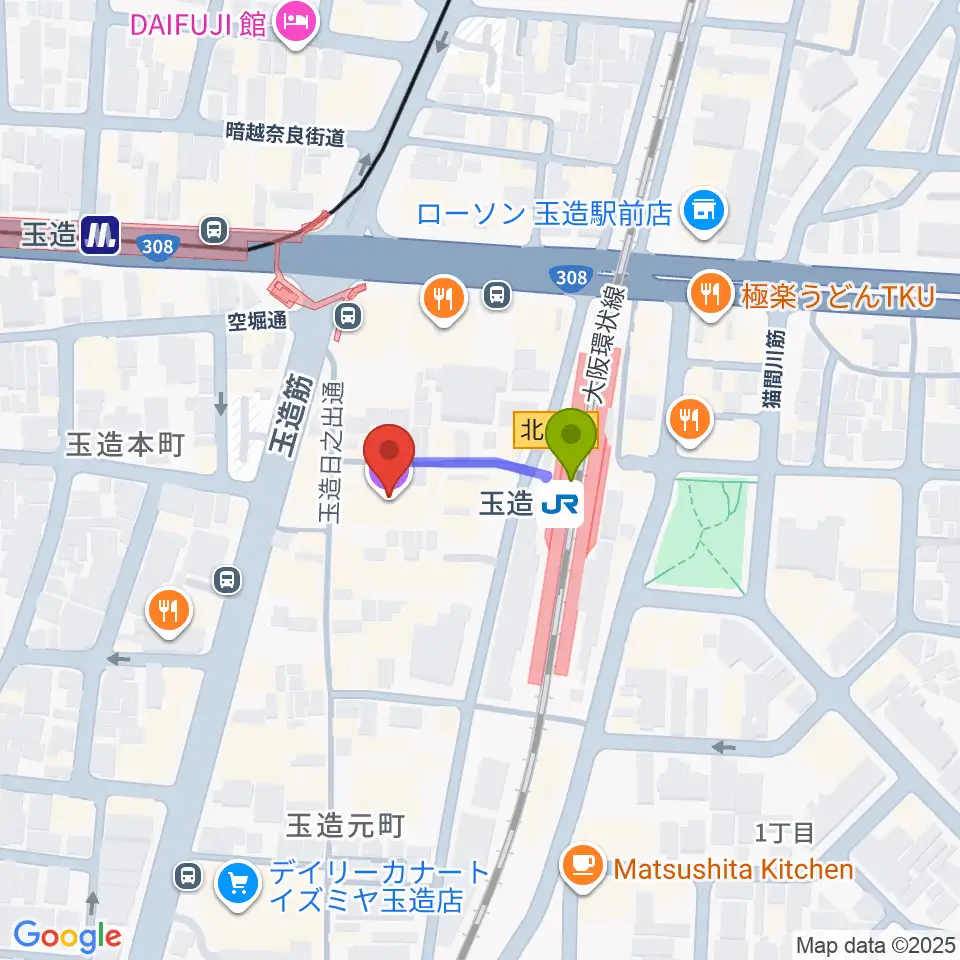 タカラ大阪の最寄駅玉造駅からの徒歩ルート（約2分）地図
