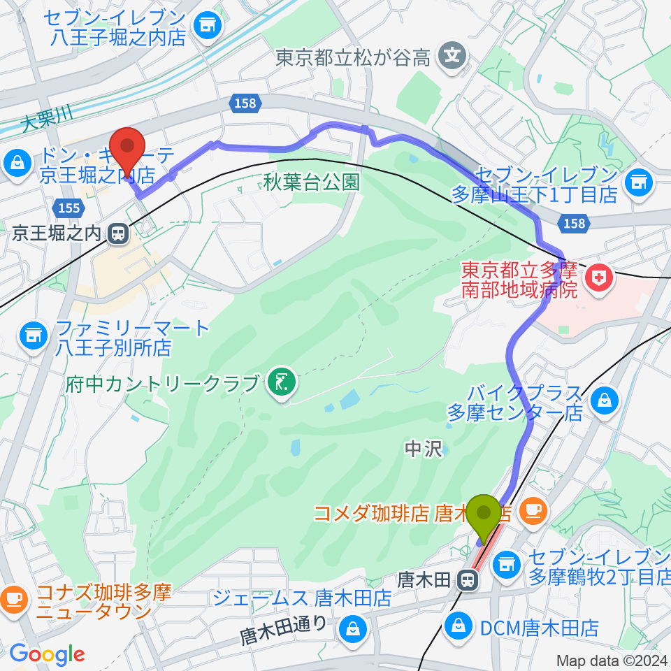 唐木田駅からパンキースタジオへのルートマップ地図