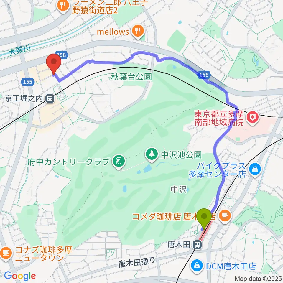 唐木田駅からパンキースタジオへのルートマップ地図