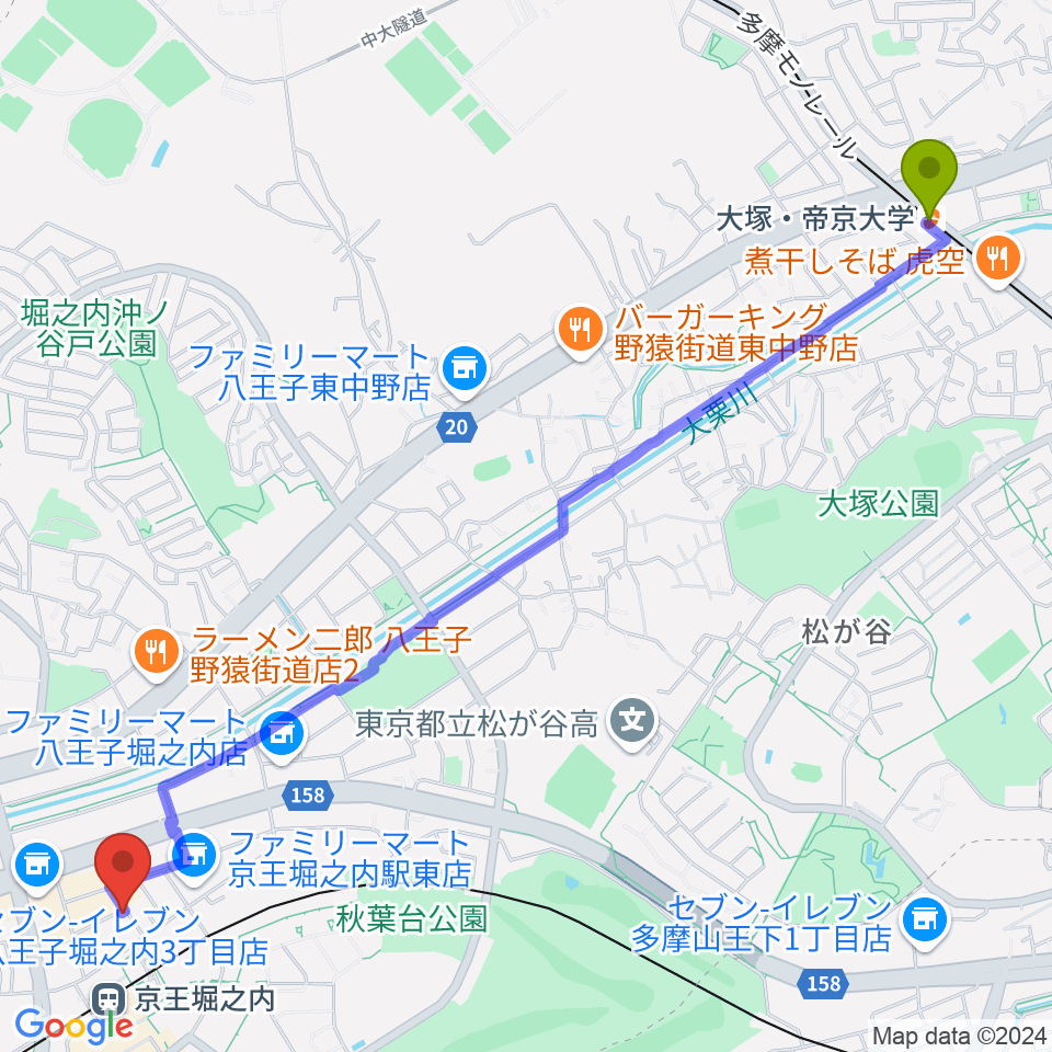 大塚・帝京大学駅からパンキースタジオへのルートマップ地図