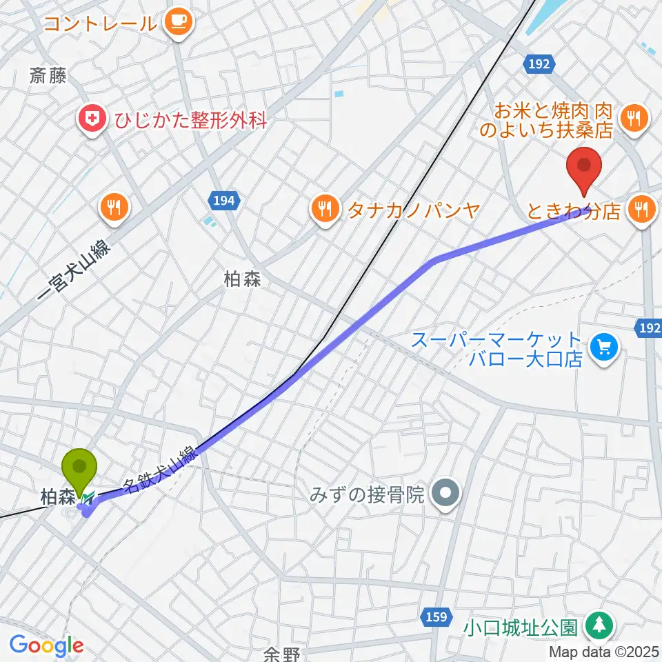 柏森駅から扶桑町総合体育館～免疫ケアで健康習慣を～へのルートマップ地図