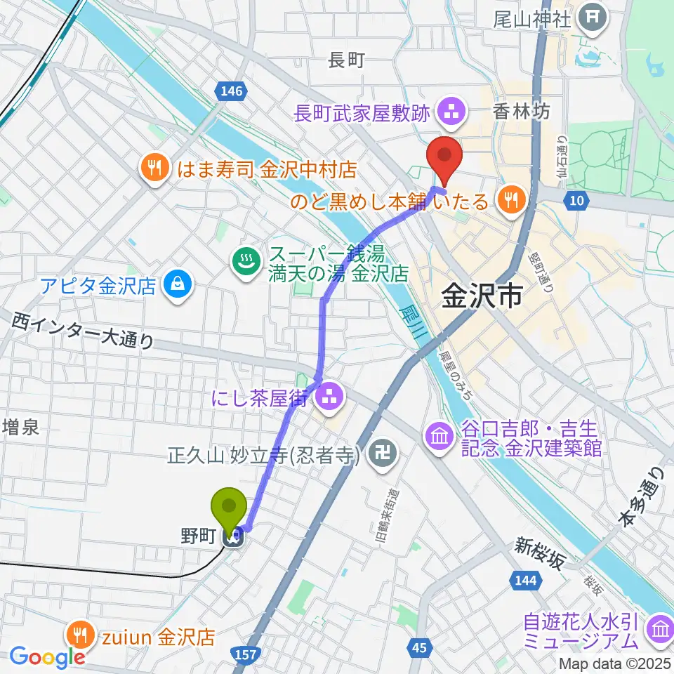 前田土佐守家資料館の最寄駅野町駅からの徒歩ルート（約19分）地図
