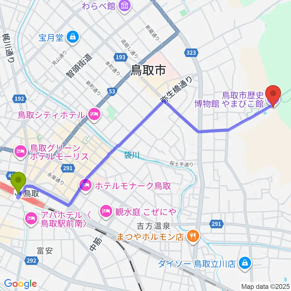 鳥取市歴史博物館の最寄駅鳥取駅からの徒歩ルート（約29分）地図
