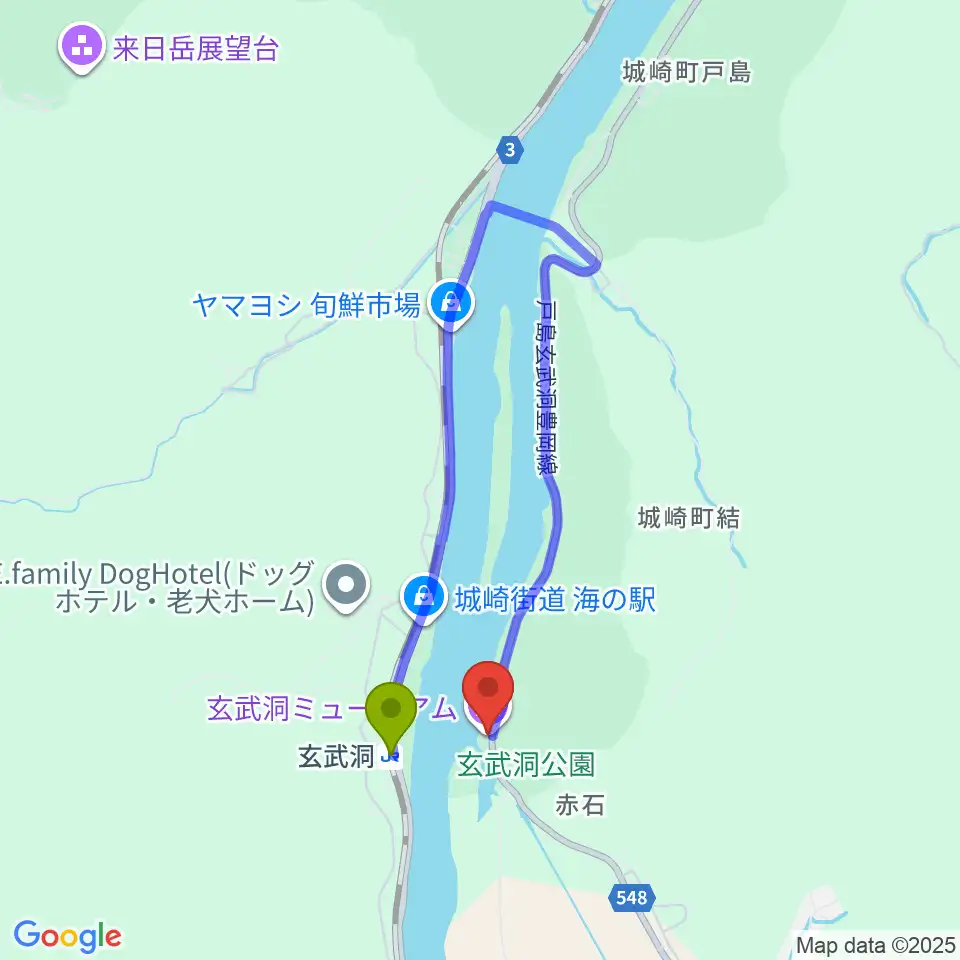 玄武洞ミュージアムの最寄駅玄武洞駅からの徒歩ルート（約6分）地図