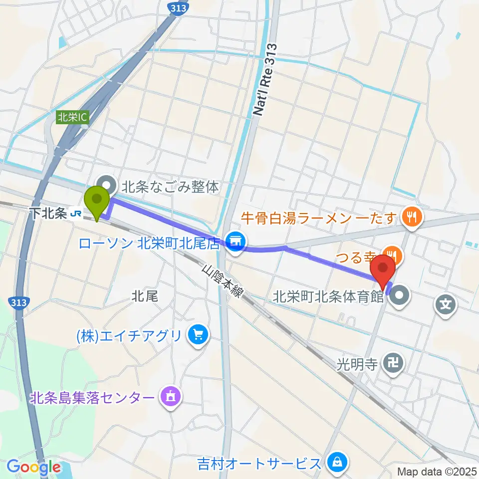 北栄みらい伝承館の最寄駅下北条駅からの徒歩ルート（約19分）地図