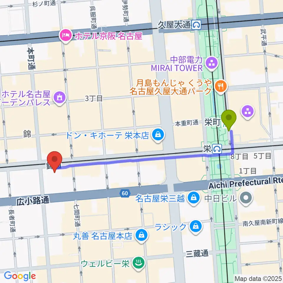栄町駅から貨幣・浮世絵ミュージアムへのルートマップ地図