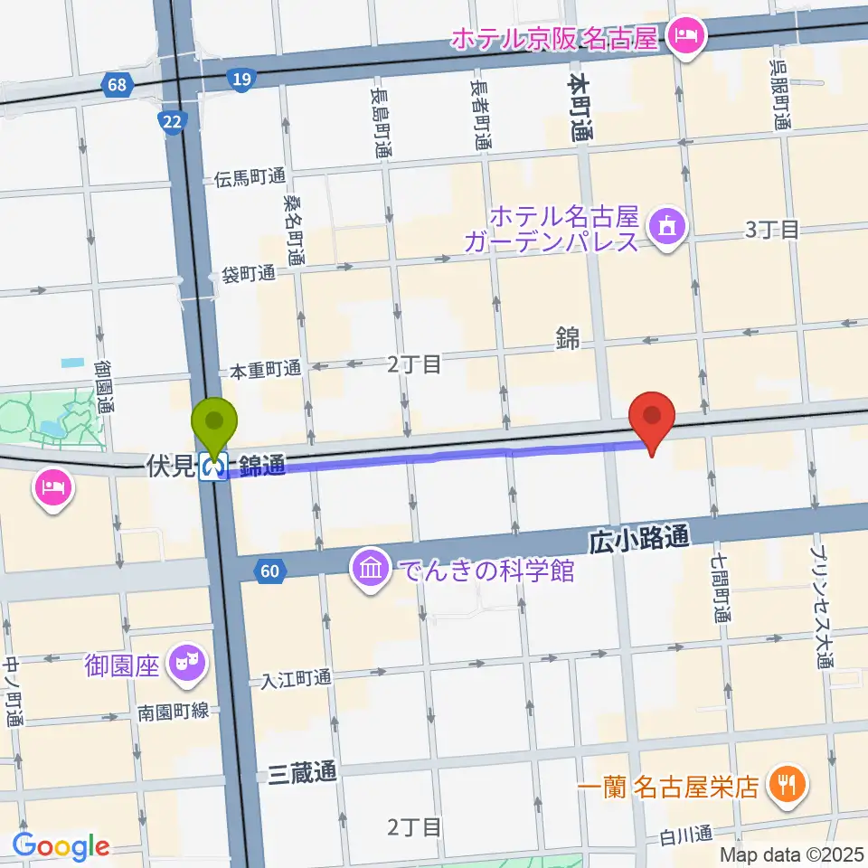 貨幣・浮世絵ミュージアムの最寄駅伏見駅からの徒歩ルート（約8分）地図