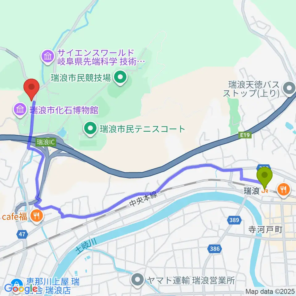 瑞浪市陶磁資料館の最寄駅瑞浪駅からの徒歩ルート（約26分）地図
