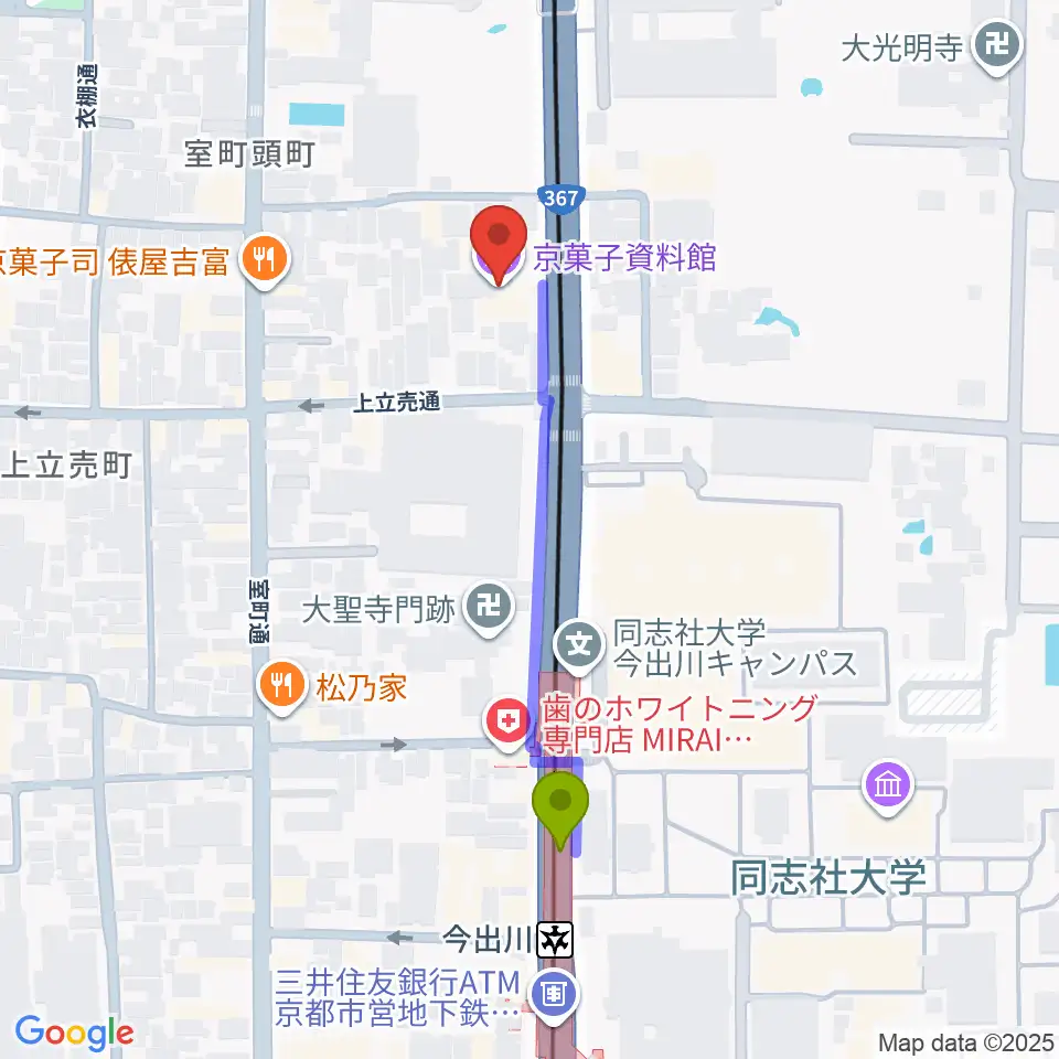 京菓子資料館の最寄駅今出川駅からの徒歩ルート（約4分）地図