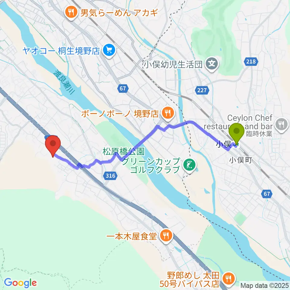 重要文化財 彦部家住宅の最寄駅小俣駅からの徒歩ルート（約39分）地図