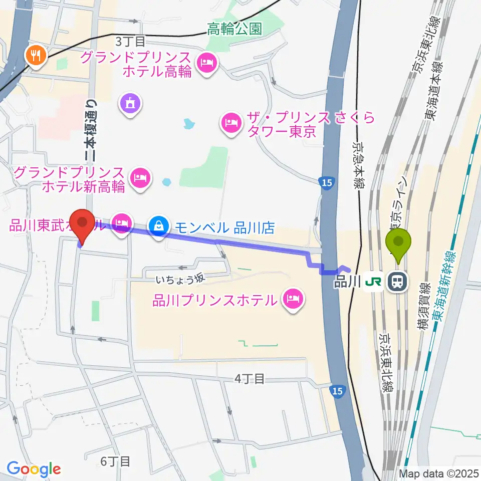 品川駅から物流博物館へのルートマップ地図