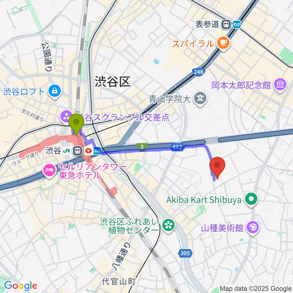 國學院大學博物館の最寄駅渋谷駅からの徒歩ルート（約16分）地図