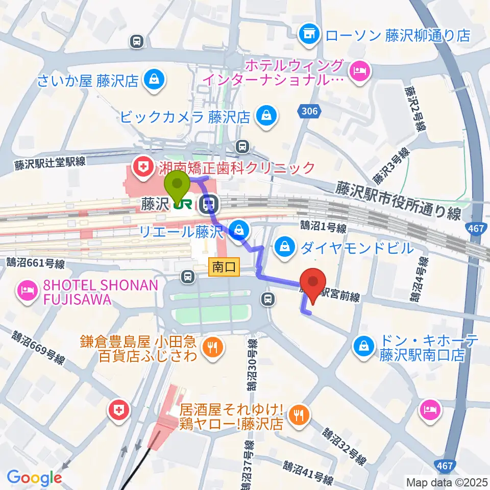 TOKYO BEACH STUDIO 湘南藤沢の最寄駅藤沢駅からの徒歩ルート（約3分）地図