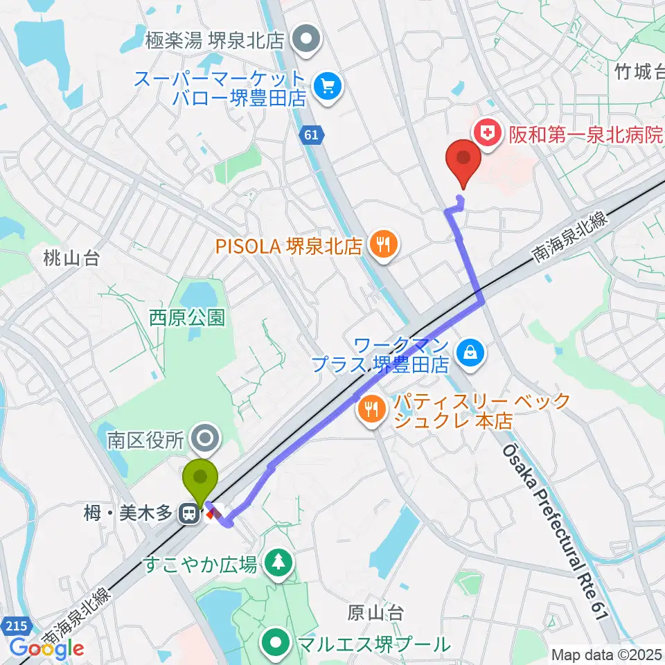 小谷城郷土館の最寄駅栂・美木多駅からの徒歩ルート（約20分）地図