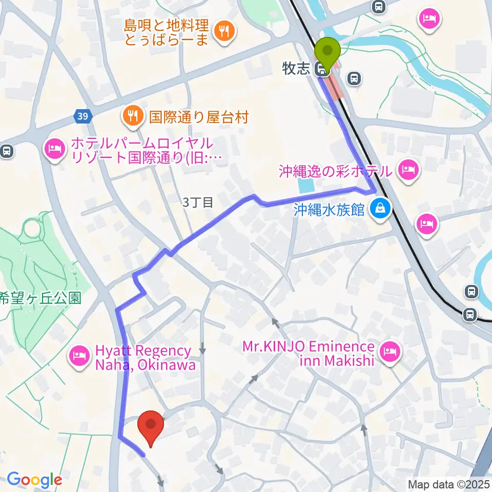 那覇市立壺屋焼物博物館の最寄駅牧志駅からの徒歩ルート（約7分）地図
