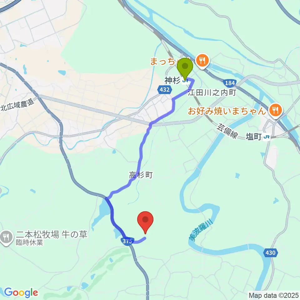 神杉駅からみよし風土記の丘ミュージアムへのルートマップ地図