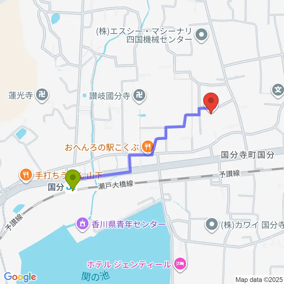 高松市讃岐国分寺跡資料館の最寄駅国分駅からの徒歩ルート（約9分）地図
