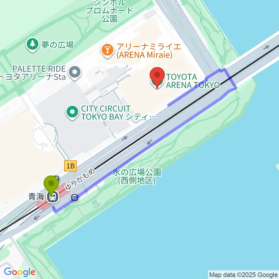 adidas スポーツパークの最寄駅青海駅からの徒歩ルート（約4分）地図