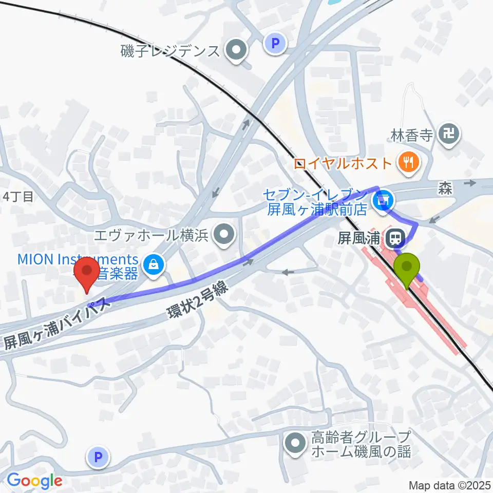 Studio YAYAの最寄駅屏風浦駅からの徒歩ルート（約5分）地図