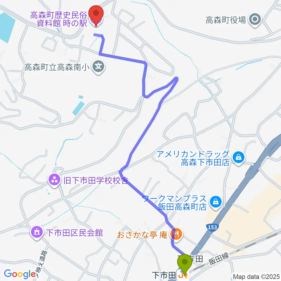 高森町歴史民俗資料館の最寄駅下市田駅からの徒歩ルート（約15分）地図