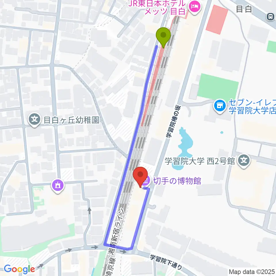切手の博物館の最寄駅目白駅からの徒歩ルート（約4分）地図