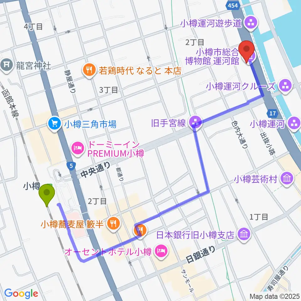 小樽市総合博物館 運河館の最寄駅小樽駅からの徒歩ルート（約11分）地図
