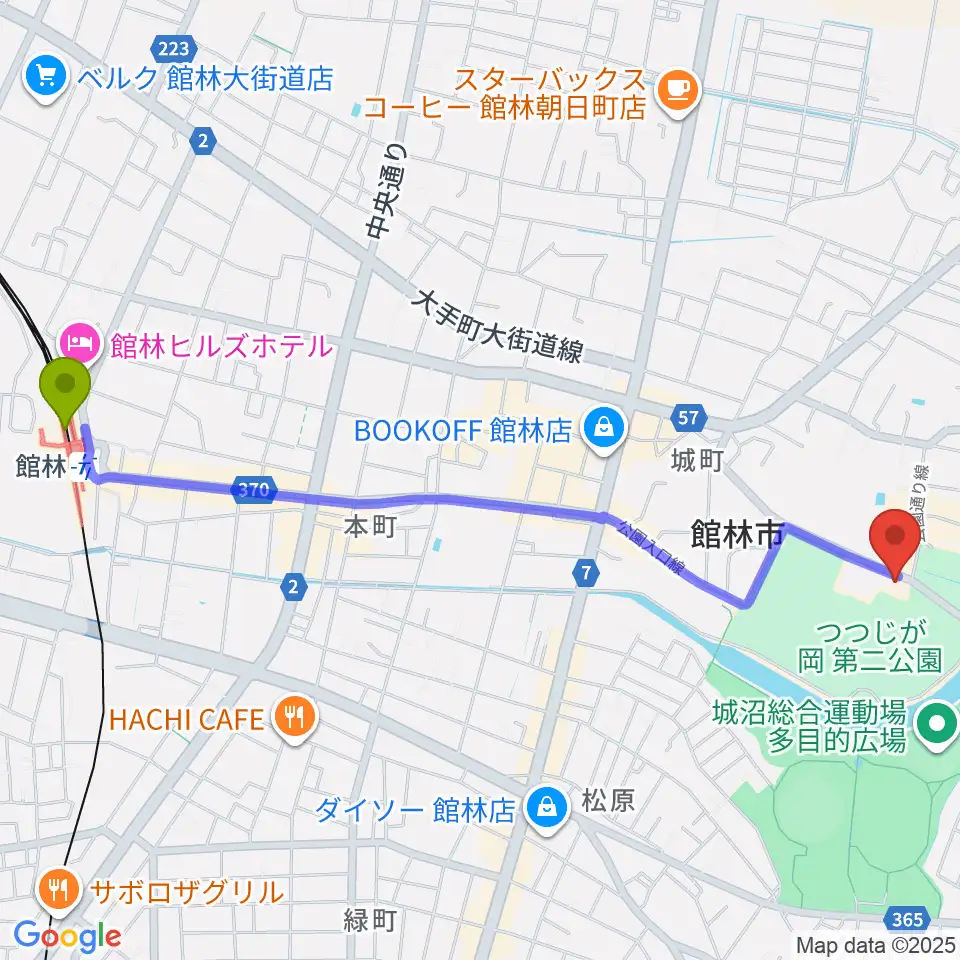 田山花袋記念文学館の最寄駅館林駅からの徒歩ルート（約27分）地図