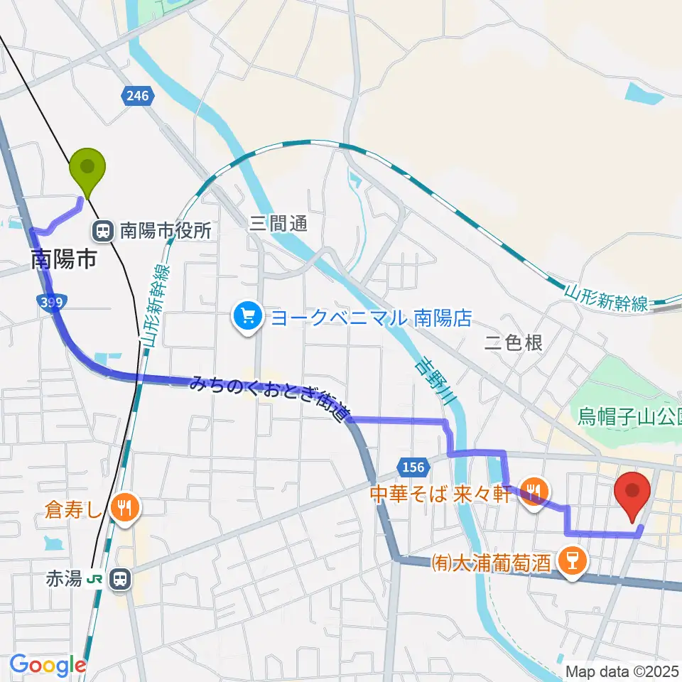 南陽市役所駅から結城豊太郎記念館へのルートマップ地図